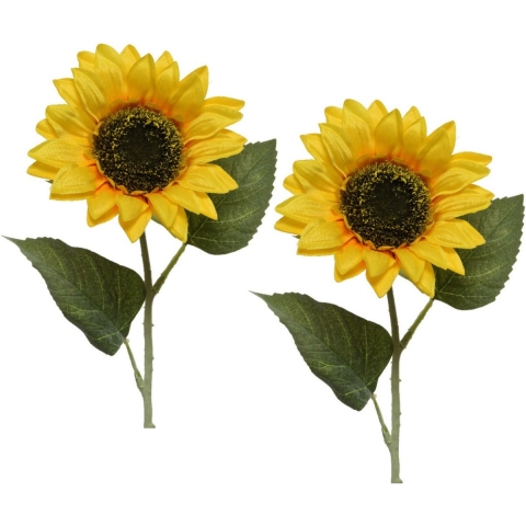 Kunstbloem Zonnebloem tak - 6x - 64 cm - geel - kunst zijdebloem - decoratie bloemen -