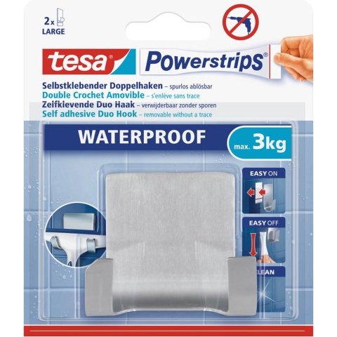 2x Tesa RVS dubbelehaak waterproof Powerstrips klusbenodigdheden -