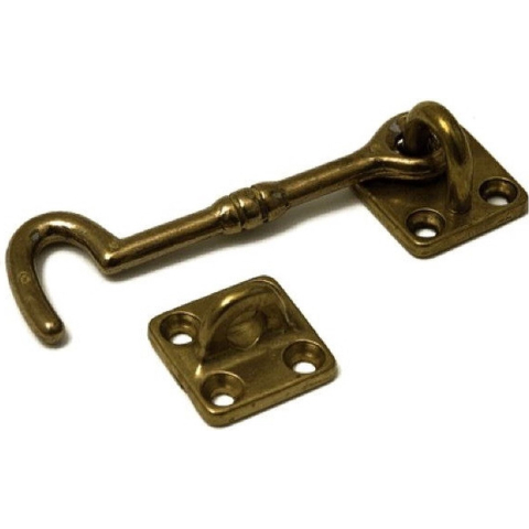 Kajuithaak - 2x - messing - gepolijst - 15 cm - windhaak - deur- en raamvastzetter -