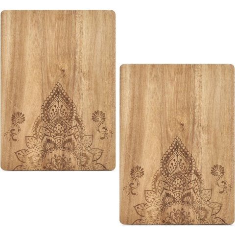 2x Rechthoekige houten snijplanken met mandala print 40 cm -