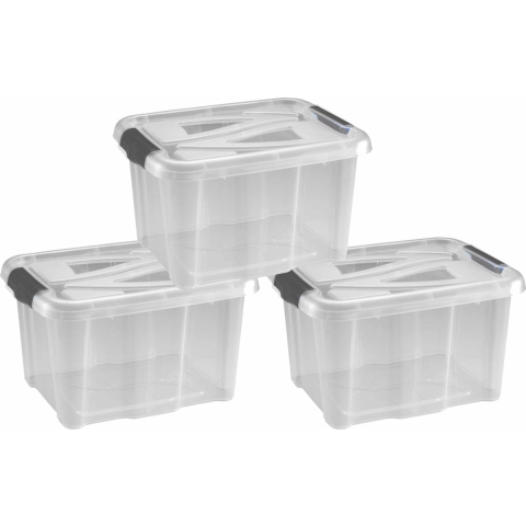 Opbergbox - 3x - transparant/blauw - 17 liter - 40 x 32 x 23 cm - kunststof - opbergdoos -