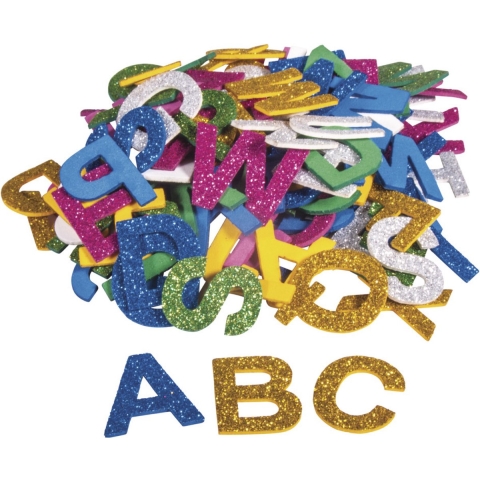 390x stuks Zelfklevende hobby/knutsel foam/rubber letters met glitters -