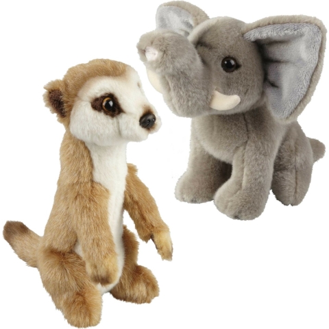 Knuffeldieren set olifant en stokstaartje pluche knuffels 18 cm -