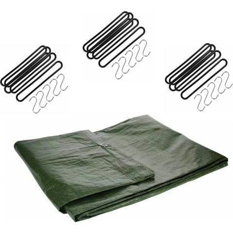 Afdekzeil / dekzeil groen 2 x 4 meter met 15 spanrubbers en S-haken -