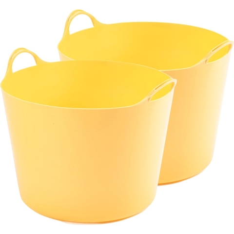 2x stuks flexibele emmers - 39 liter - Kunststof - Geel - 43 x 49 x 37 cm -