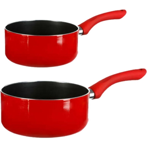 Steelpannen - Voor inductie - Set 2x - Dia 18 en 20 cm - rood -