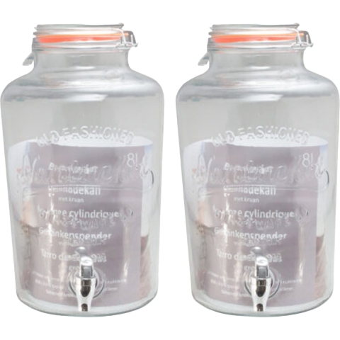 Drankdispenser/limonadedispenser - 2x - glas - 8 liter - 18 x 37 cm -