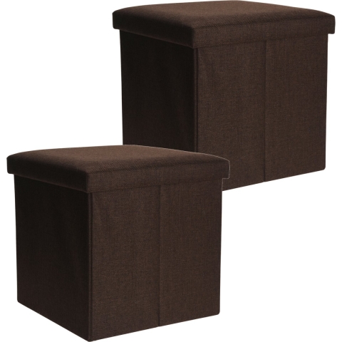 Poef/hocker/krukje - 2x - opbergbox - bruin - polyester - 38 x 38 cm - opvouwbaar -