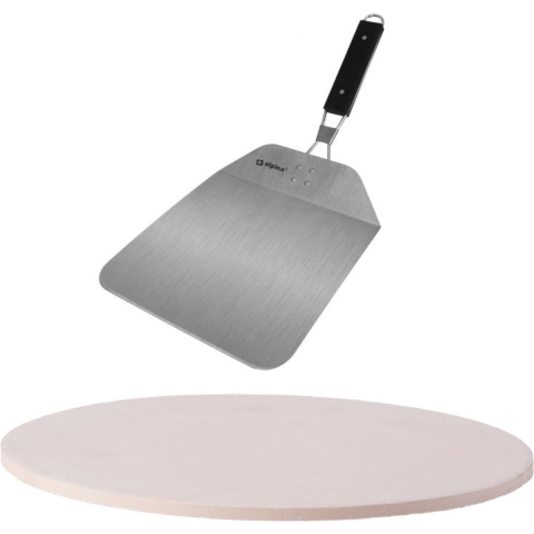 BBQ/oven pizzasteen rond keramiek 30 cm met inklapbare RVS pizzaschep 25 cm -