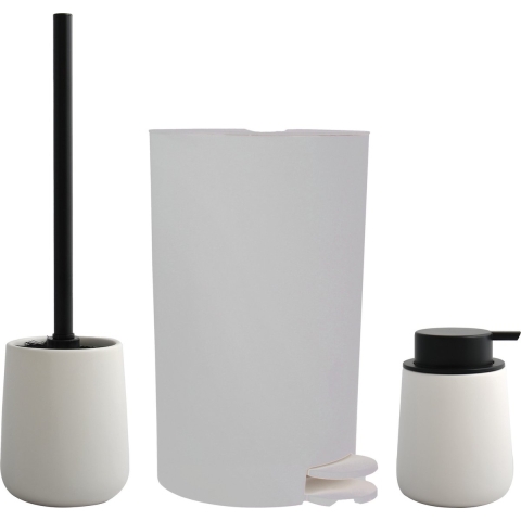 MSV Toiletborstel in houder/zeeppompje/pedaalemmer - badkamer set Malmo - keramiek - wit -