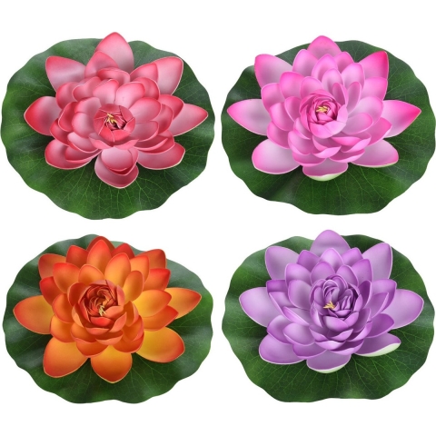 4x Gekleurde drijvende kunst waterlelie bloemen 26 cm -