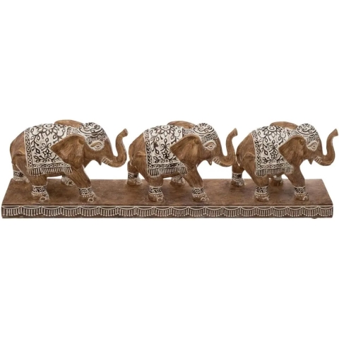 Olifantjes dierenbeeldje/woondecoratie bruin 46 x 7,5 x 13 cm -
