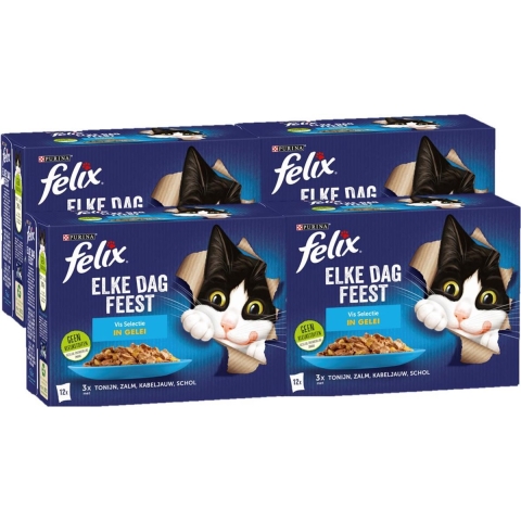 4x Felix Elke Dag Feest Vis Selectie in Gelei 12 x 85 gr