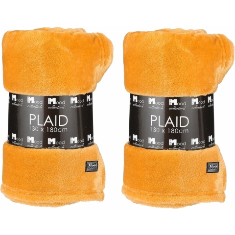 Fleece deken - 2x - honing geel - 130 x 180 cm - polyester - fleeceplaid -