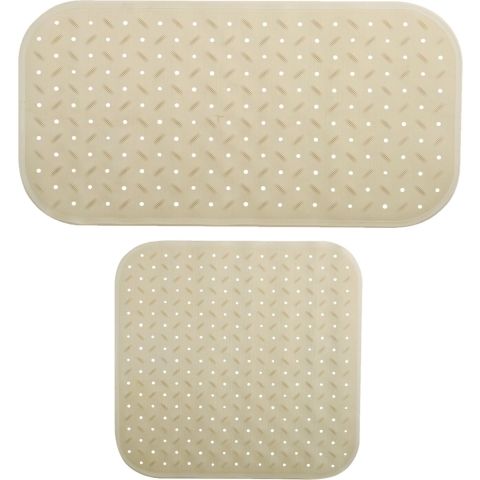 MSV Douche/bad anti-slip matten set badkamer - rubber - 2x stuks - beige - 2 formaten -