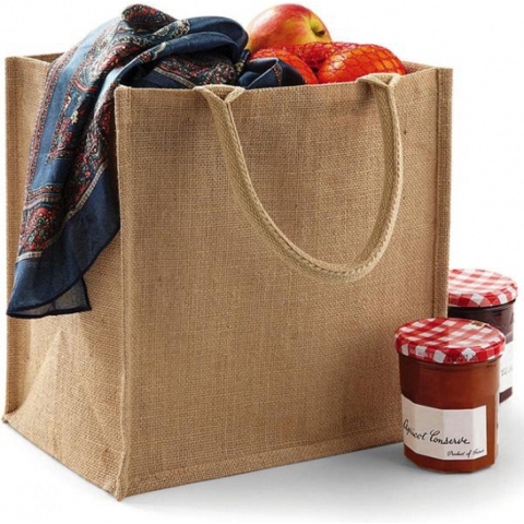 Jute boodschappentas/shopper - 5x - klein - 30 x 30 x 19 cm -