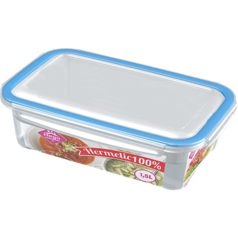 Voorraad/vershoudbakje - 5x - transparant/blauw - 1,5 liter - plastic - vershouddoos -