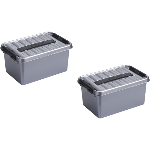 4x stuks sunware q-line opberg box/opbergdoos - 6 liter - 30 x 20 x 14 cm - kunststof - grijs -