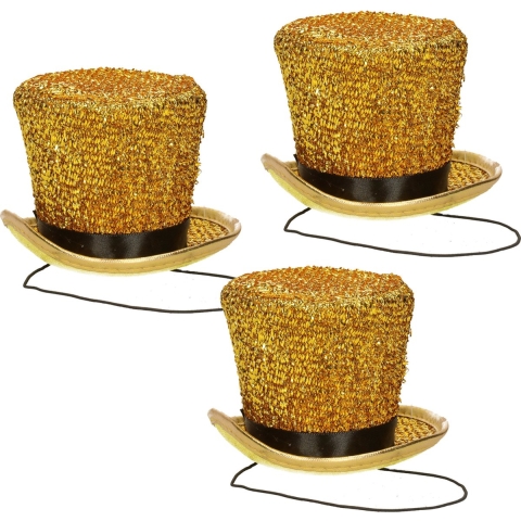 Carnaval verkleed mini hoedje voor diverse thema's - 5x - goud - glitters - dames -