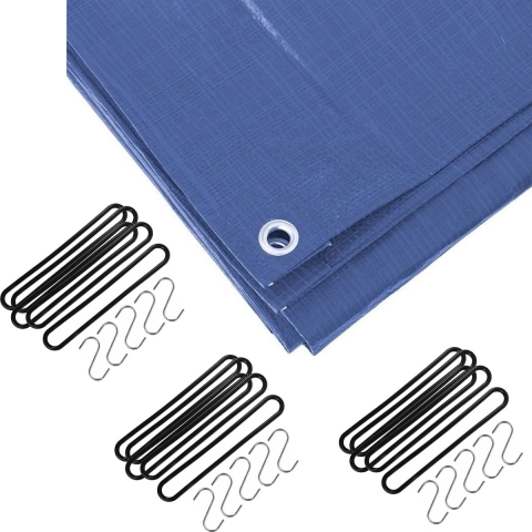 Afdekzeil / dekzeil blauw 3 x 4 meter met 15x spanrubbers en S-haken -