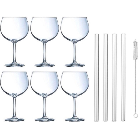 6x Gin Tonic / cocktail glazen 700 ml met glazen rietjes -