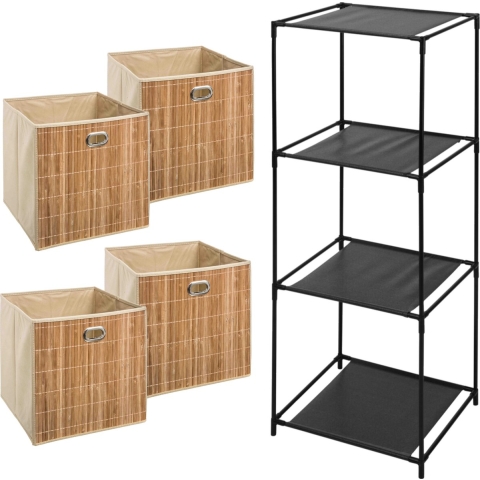 Opbergrek 4-laags Smartrack - 4x mandjes linnen/bamboe - beige - 34 x 98 cm -