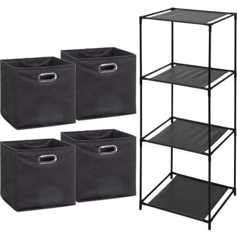 Opbergrek 4-laags Smartrack - 4x mandjes polyester - donker grijs - 34 x 104 cm -
