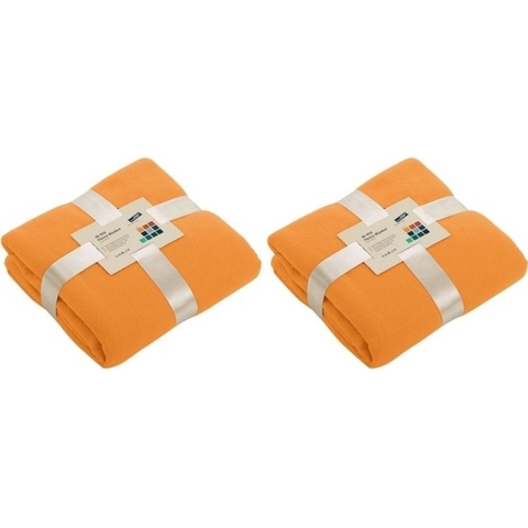 2x Fleece dekens/plaids oranje 130 x 170 cm -