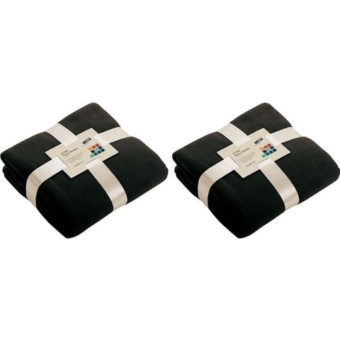 2x Fleece dekens/plaids zwart 130 x 170 cm -