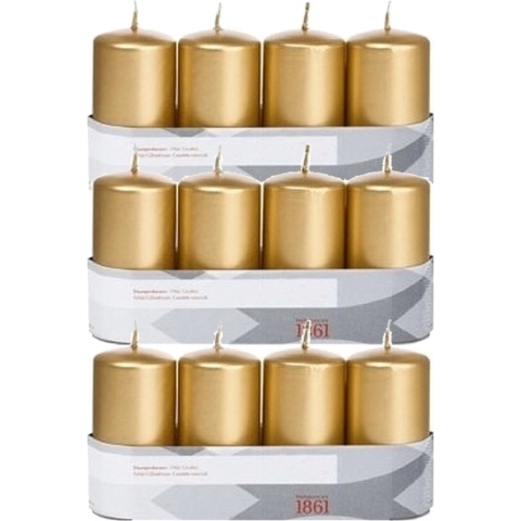 12x Gouden cilinderkaarsen/stompkaarsen 5 x 10 cm -