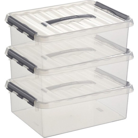 3x sunware q-line opberg box/opbergdoos - 10 liter - 40 x 30 x 11 cm - kunststof - transparant -
