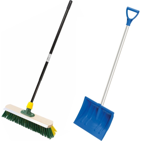 Compacte sneeuwschep blauw 94 cm + harde bezem telescopisch 80 - 130 cm -