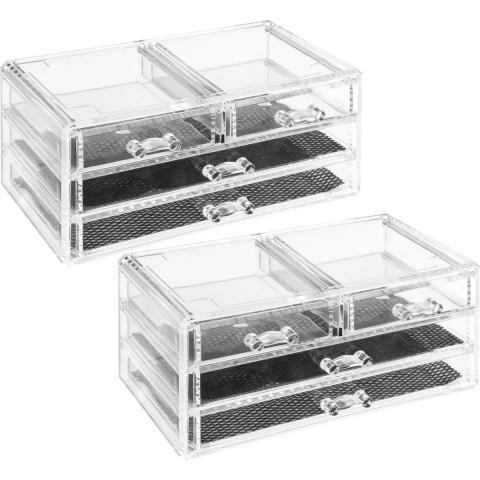 2x Stuks sieraden/make-up organizer 4 lades rechthoek 24 x 11 cm van kunststof -