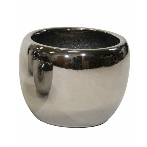 Mega Collections Bloempot Emperor Belly - rond - zilver - D28 x H24 cm - glans -