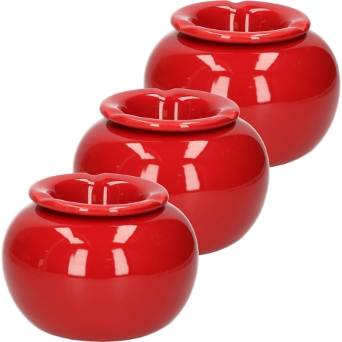 Terras asbak/stormasbak - 3x - rond - keramiek - 16 x 11 cm - rood - Buiten asbakken -