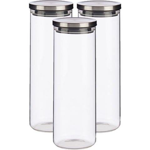 Set van 3x stuks glazen luxe keuken voorraadpotten/voorraadbussen met deksel zilver 1700 ml -