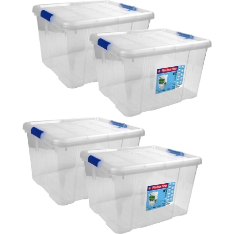 Hega Hogar Opbergbox - Set van 4x stuks - met deksel - 42 x 35 x 25 cm - 25 Liter - Opbergbakken - T -