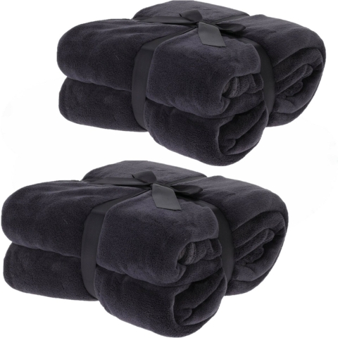 Fleece dekens/plaids - 2x - antraciet grijs - 180 x 230 cm -