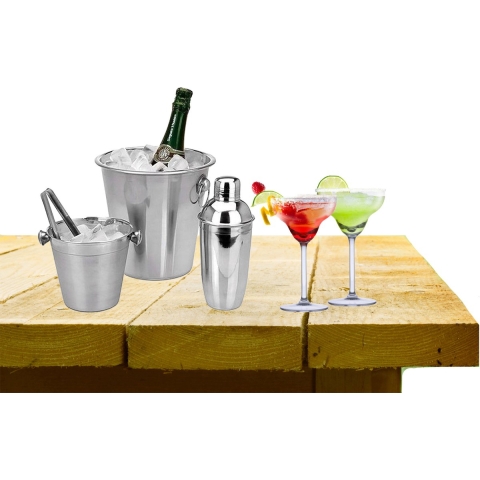 Complete bar set met 4x Margarita cocktailglazen en cocktailshaker -