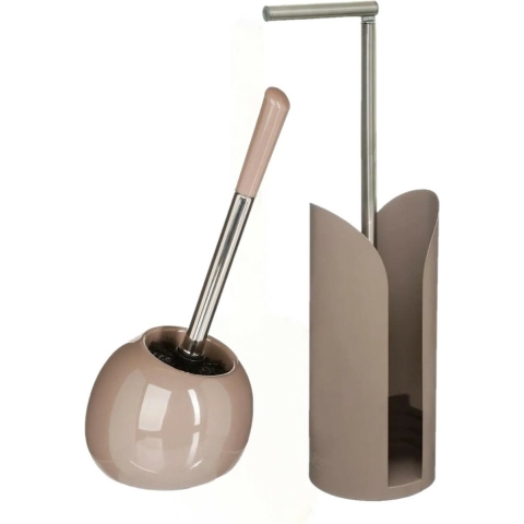 WC-/toiletborstel met toiletrolhouder set taupe -