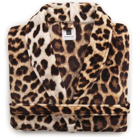Zo Home Flanel Fleece Badjas Leopard - bruin