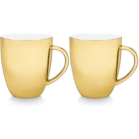vtwonen Mokken met oor - Set van 4 - Goud - Porselein - 250ml