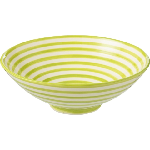 J-Line Lebrillo Bowl Granada Stripes Ceramic White|Green