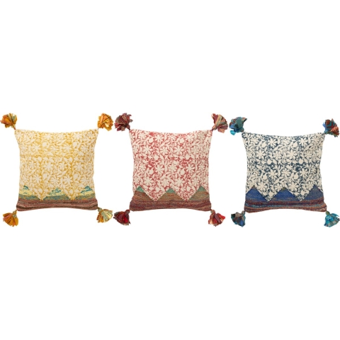 J-Line kussen Vierkant Bloemen - katoen - mix - 3 stuks
