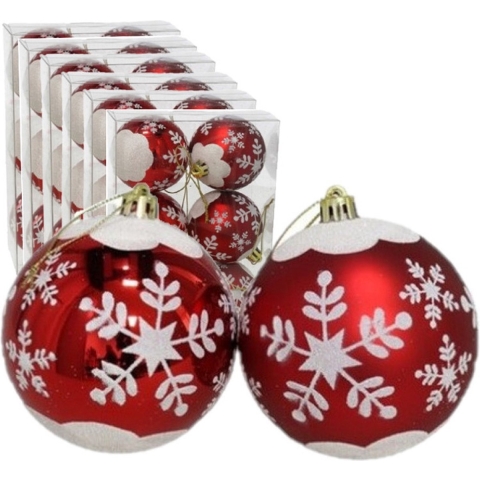 36x stuks gedecoreerde kerstballen rood kunststof 6 cm -