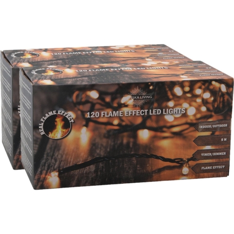 Kerstverlichting - Set van 2x stuks - 120 lampjes - warm-wit - met vlam - 900 cm -