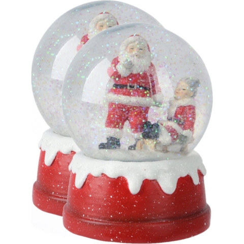 Lumineo sneeuwbollen/snowglobes - 2x - rood - met kerstman - 13,5 cm - beeldje -