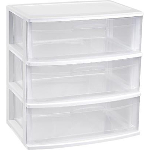 Ladeblokje/spullen storage organizer 3x lades - wit/transparant - L56 x B40 x H61 cm -