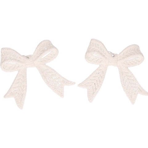 12x Kersthangers witte strikjes met glitters 11 cm -