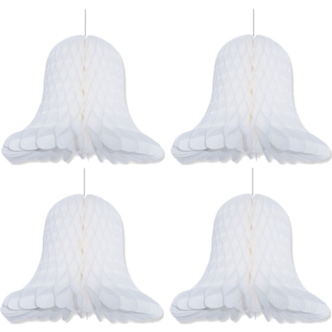 4x Kerstversiering witte kerstklokken lampionnen 30 cm -